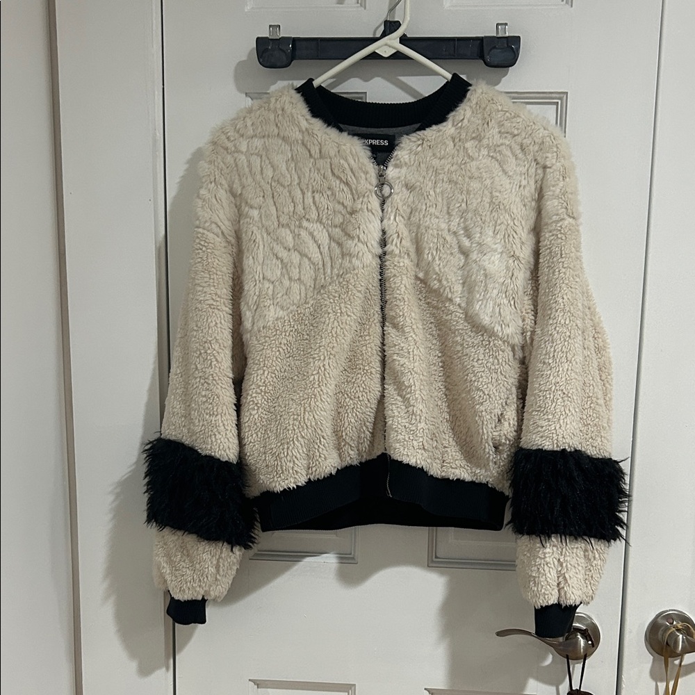 Express Cream and Black Bomber Jacket